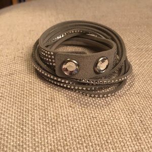 Swarovski Crystal Grey DoubleWrap Leather Bracelet